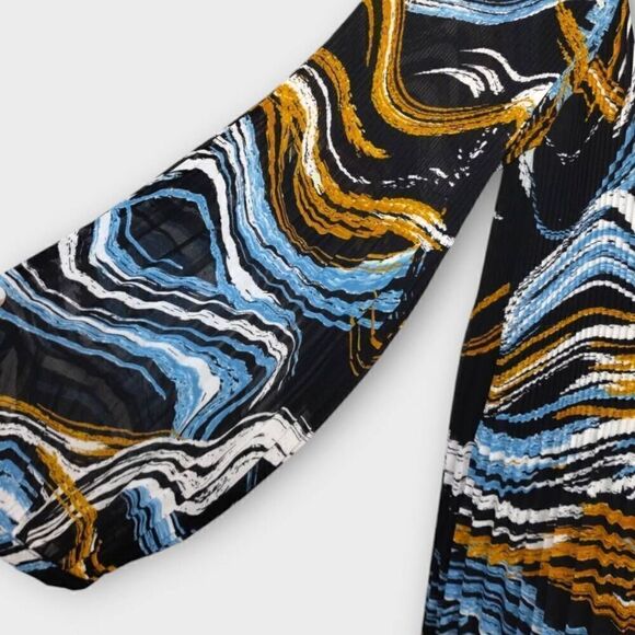 Nine West Womens Dress Sz 14 Pleated Mod 70s Trend Style Chiffon Swirl Black - Picture 7 of 12